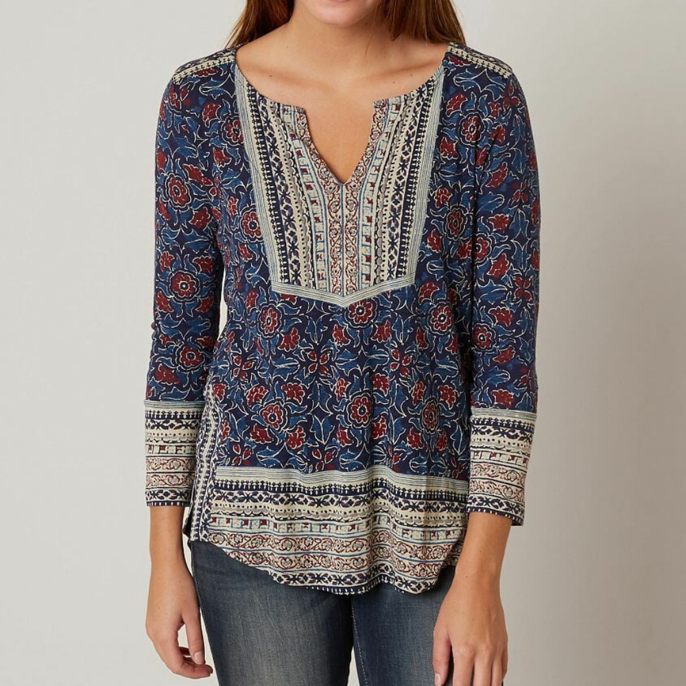 Lucky Brand Floral Woodblock Print Peasant Blouse - Picture 16 of 16